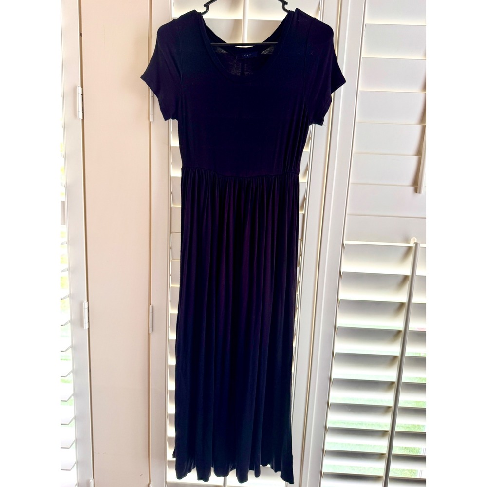 2Saints Black Jersey Maxi Dress Short Sleeve Side Slit Empire Waist Medium‎